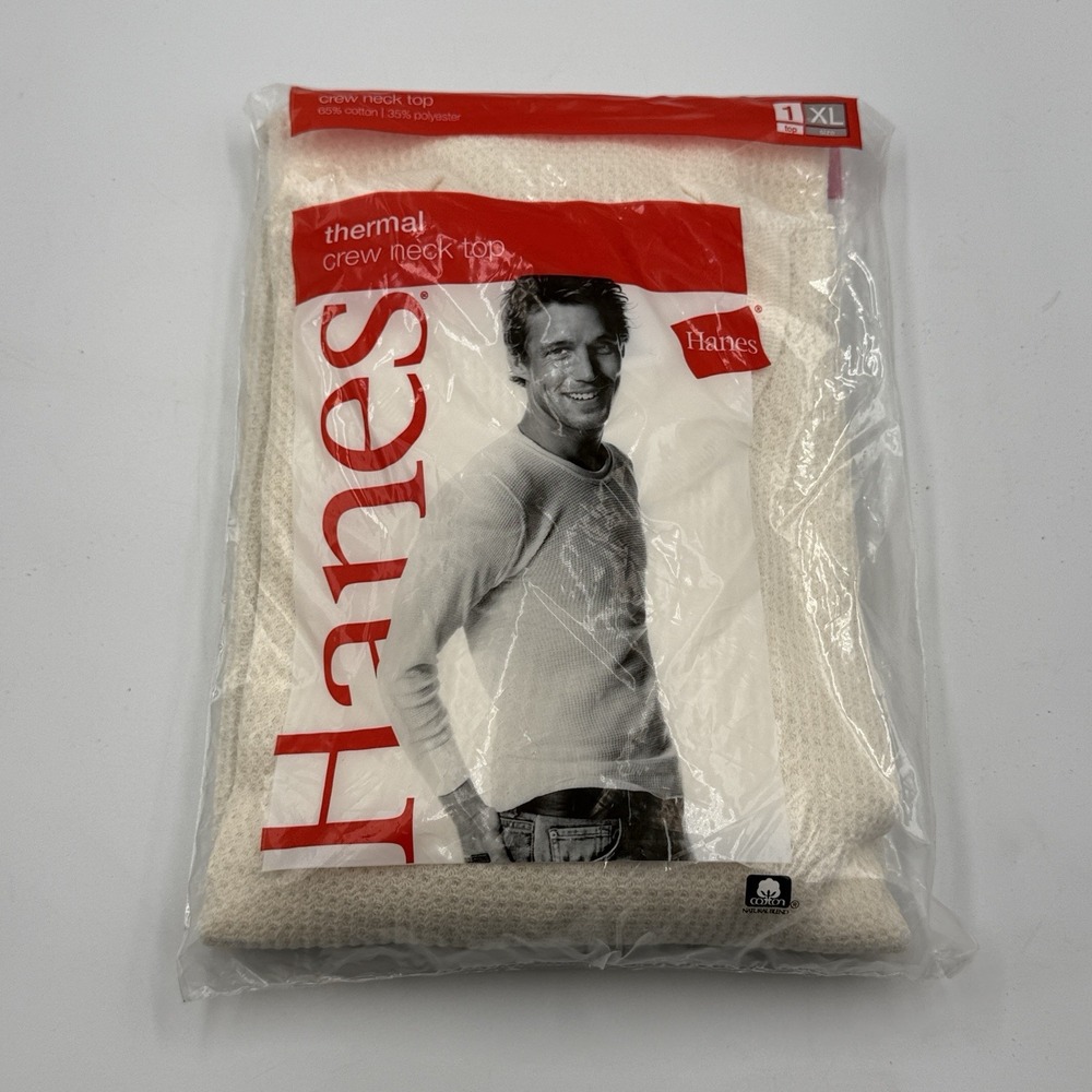 Hanes Thermal Crew Neck Shirt XL Waffle Knit NOS Deadstock 65% Cotton